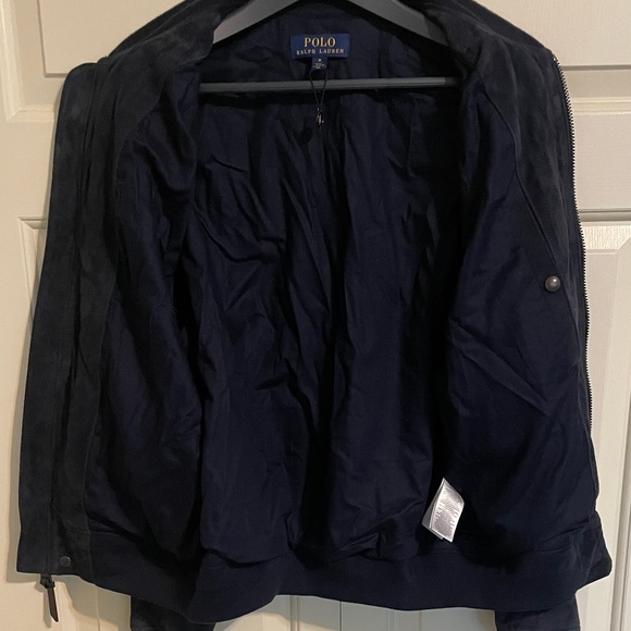 $1200 Polo Ralph Lauren Navy Blue Suede Aviator Bomber Jacket - Medium - Picture 16 of 16